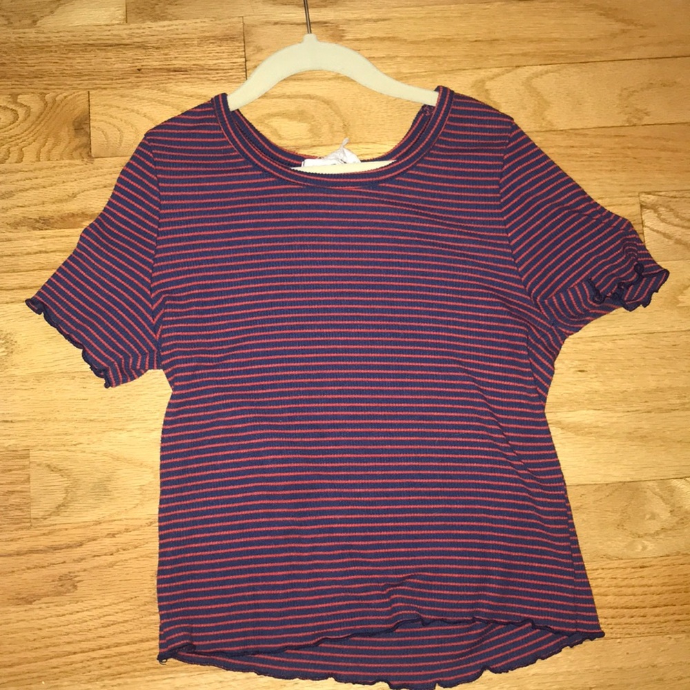 blue and red short sleeve